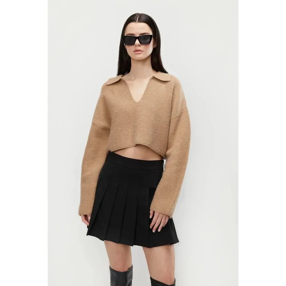 OAK + FORT Collared V Neck Cropped Sweater - Picture 2 of 7
